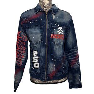 Rockstar Original Denim Jacket Graffiti Skull Rockstar Logos Womens Size S